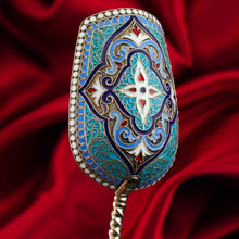 Load image into Gallery viewer, Antique Imperial Russian Solid Silver Caddy Spoon Cloisonne Enamel - Gustav Klingert 1891