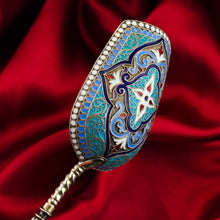 Load image into Gallery viewer, Antique Imperial Russian Solid Silver Caddy Spoon Cloisonne Enamel - Gustav Klingert 1891