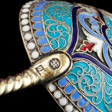 Load image into Gallery viewer, Antique Imperial Russian Solid Silver Caddy Spoon Cloisonne Enamel - Gustav Klingert 1891