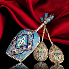 Load image into Gallery viewer, Antique Imperial Russian Solid Silver Caddy Spoon Cloisonne Enamel - Gustav Klingert 1891