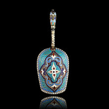 Load image into Gallery viewer, Antique Imperial Russian Solid Silver Caddy Spoon Cloisonne Enamel - Gustav Klingert 1891