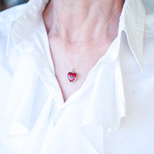 Load image into Gallery viewer, Antique Victorian Puffy Heart Pendant Necklace Red & White Enamel 9K - c.1900