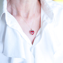 Load image into Gallery viewer, Antique Victorian Puffy Heart Pendant Necklace Red & White Enamel 9K - c.1900