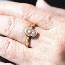 Load image into Gallery viewer, Antique Victorian Diamond and Pearl Triple Cluster Ring 18K Gold - c.1900