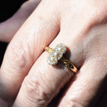 Load image into Gallery viewer, Antique Victorian Diamond and Pearl Triple Cluster Ring 18K Gold - c.1900