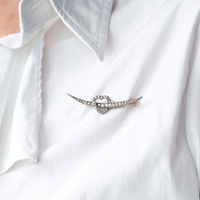 Load image into Gallery viewer, Antique Victorian Diamond Heart & Crescent Brooch 14K Gold - c.1900