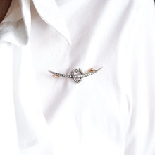 Load image into Gallery viewer, Antique Victorian Diamond Heart & Crescent Brooch 14K Gold - c.1900