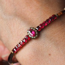 Load image into Gallery viewer, Antique Victorian/Edwardian Pink Garnet & Seed Pearl Bangle 9K Gold - c.1900
