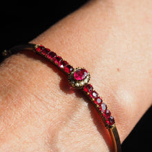 Load image into Gallery viewer, Antique Victorian/Edwardian Pink Garnet & Seed Pearl Bangle 9K Gold - c.1900