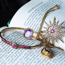 Load image into Gallery viewer, Antique Victorian Ruby & Pearl Star Pendant Necklace Brooch 14K Gold - c.1890