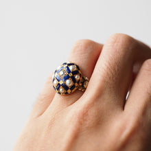 Load image into Gallery viewer, Antique Victorian Blue Enamel, Diamond & Pearl Ring 14K Gold - c.1860