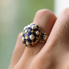 Load image into Gallery viewer, Antique Victorian Blue Enamel, Diamond & Pearl Ring 14K Gold - c.1860