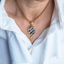 Load image into Gallery viewer, Antique Victorian 15K Gold Blue Enamel & Pearl Pendant Locket Necklace - c.1880