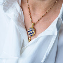 Load image into Gallery viewer, Antique Victorian 15K Gold Blue Enamel & Pearl Pendant Locket Necklace - c.1880