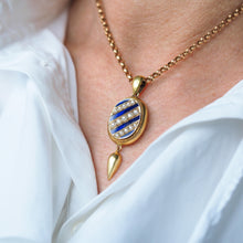 Load image into Gallery viewer, Antique Victorian 15K Gold Blue Enamel & Pearl Pendant Locket Necklace - c.1880