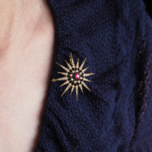 Load image into Gallery viewer, Antique Victorian Ruby & Pearl Star Pendant Necklace Brooch 14K Gold - c.1890