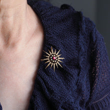 Load image into Gallery viewer, Antique Victorian Ruby & Pearl Star Pendant Necklace Brooch 14K Gold - c.1890