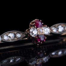 Load image into Gallery viewer, Antique Ruby & Diamond Brooch 14ct Gold with Pearl Accents - c.1900