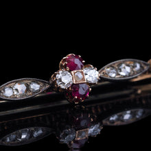 Load image into Gallery viewer, Antique Ruby & Diamond Brooch 14ct Gold with Pearl Accents - c.1900