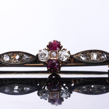 Load image into Gallery viewer, Antique Ruby & Diamond Brooch 14ct Gold with Pearl Accents - c.1900