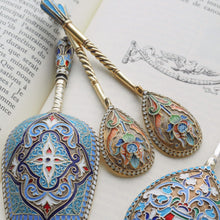 Load image into Gallery viewer, Antique Imperial Russian Solid Silver Caddy Spoon Cloisonne Enamel - Gustav Klingert 1891
