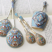 Load image into Gallery viewer, Antique Imperial Russian Solid Silver Caddy Spoon Cloisonne Enamel - Gustav Klingert 1891