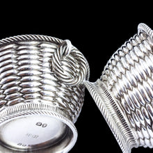 Load image into Gallery viewer, Antique Victorian Solid Silver Salts Basket Weave Design - Robert Hennell 1862