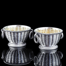 Load image into Gallery viewer, Antique Victorian Solid Silver Salts Basket Weave Design - Robert Hennell 1862