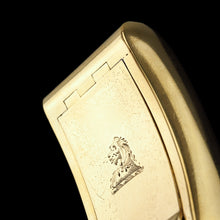 Load image into Gallery viewer, Antique Georgian Solid Silver Gilt Snuff Box Curved & Crested Design - William Simpson 1810
