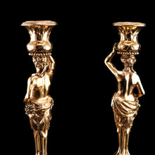 Load image into Gallery viewer, Antique Solid Silver Gilt Candlesticks Figural/Caryatid Design - J.C. Klinkosch c.1870
