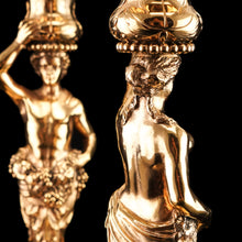 Load image into Gallery viewer, Antique Solid Silver Gilt Candlesticks Figural/Caryatid Design - J.C. Klinkosch c.1870