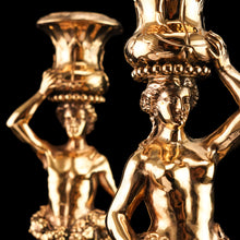 Load image into Gallery viewer, Antique Solid Silver Gilt Candlesticks Figural/Caryatid Design - J.C. Klinkosch c.1870