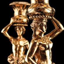 Load image into Gallery viewer, Antique Solid Silver Gilt Candlesticks Figural/Caryatid Design - J.C. Klinkosch c.1870