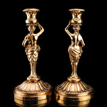 Load image into Gallery viewer, Antique Solid Silver Gilt Candlesticks Figural/Caryatid Design - J.C. Klinkosch c.1870