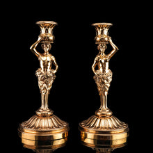 Load image into Gallery viewer, Antique Solid Silver Gilt Candlesticks Figural/Caryatid Design - J.C. Klinkosch c.1870