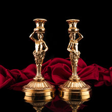 Load image into Gallery viewer, Antique Solid Silver Gilt Candlesticks Figural/Caryatid Design - J.C. Klinkosch c.1870