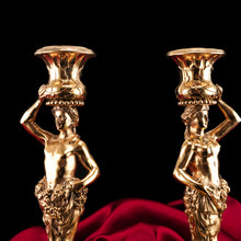 Load image into Gallery viewer, Antique Solid Silver Gilt Candlesticks Figural/Caryatid Design - J.C. Klinkosch c.1870