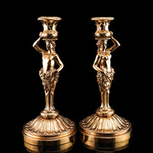Load image into Gallery viewer, Antique Solid Silver Gilt Candlesticks Figural/Caryatid Design - J.C. Klinkosch c.1870
