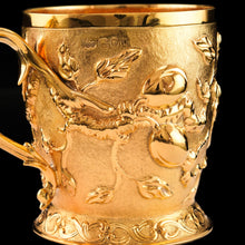 Load image into Gallery viewer, Antique Victorian Solid Silver Gilt Mug Cup Naturalistic Motif - Elkington & Co Ltd 1891