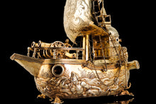 Load image into Gallery viewer, Antique Solid Silver Gilt Nef Ship Centrepiece with Mythological Figures & English Royal Coat of Arms - c.1890