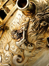 Load image into Gallery viewer, Antique Solid Silver Gilt Nef Ship Centrepiece with Mythological Figures & English Royal Coat of Arms - c.1890