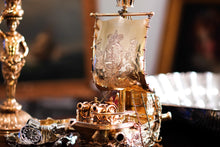 Load image into Gallery viewer, Antique Solid Silver Gilt Nef Ship Centrepiece with Mythological Figures & English Royal Coat of Arms - c.1890