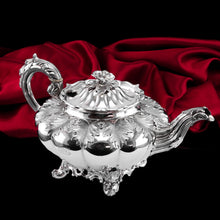 Load image into Gallery viewer, Antique Georgian Solid Silver Teapot 'Melon' Shape Acanthus Design - Barnard 1835