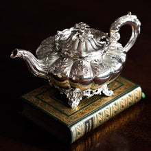 Load image into Gallery viewer, Antique Georgian Solid Silver Teapot 'Melon' Shape Acanthus Design - Barnard 1835