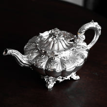 Load image into Gallery viewer, Antique Georgian Solid Silver Teapot 'Melon' Shape Acanthus Design - Barnard 1835