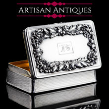 Load image into Gallery viewer, Majestic Antique Large & Heavy Solid Silver Snuff Box with Cast Acanthus Border - Edward Edwards London 1838