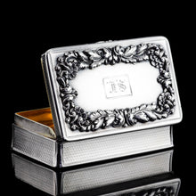 Load image into Gallery viewer, Majestic Antique Large & Heavy Solid Silver Snuff Box with Cast Acanthus Border - Edward Edwards London 1838