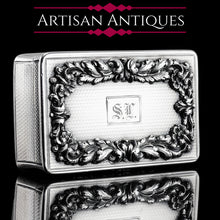Load image into Gallery viewer, Majestic Antique Large & Heavy Solid Silver Snuff Box with Cast Acanthus Border - Edward Edwards London 1838