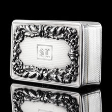 Load image into Gallery viewer, Majestic Antique Large & Heavy Solid Silver Snuff Box with Cast Acanthus Border - Edward Edwards London 1838