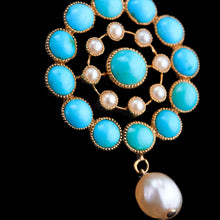 Load image into Gallery viewer, Antique Victorian 15ct Gold Turquoise and Pearl Pendant Necklace - c.1900